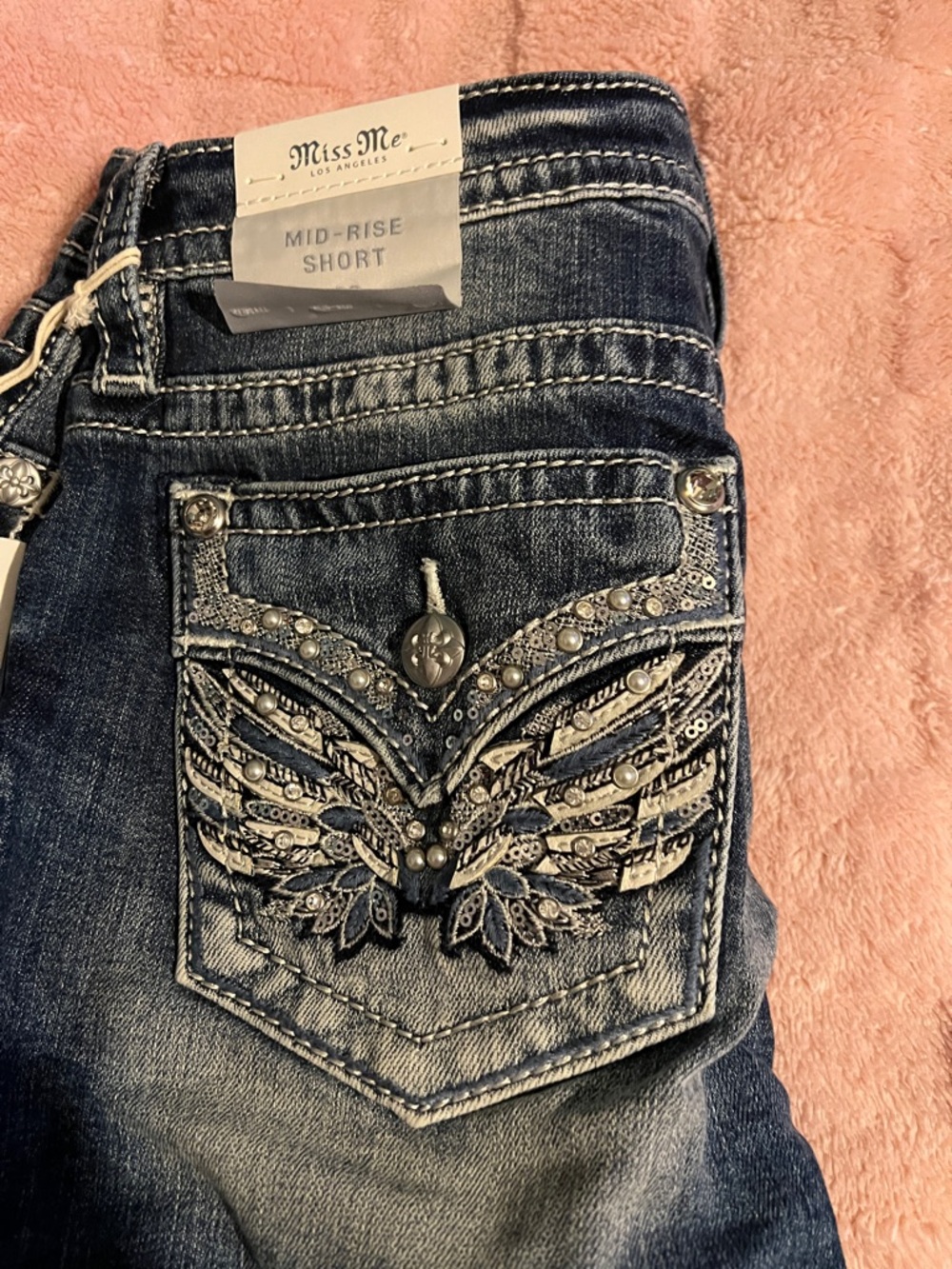 Miss Me Faded Indigo Stretch Denim Shorts - Picture 5 of 7